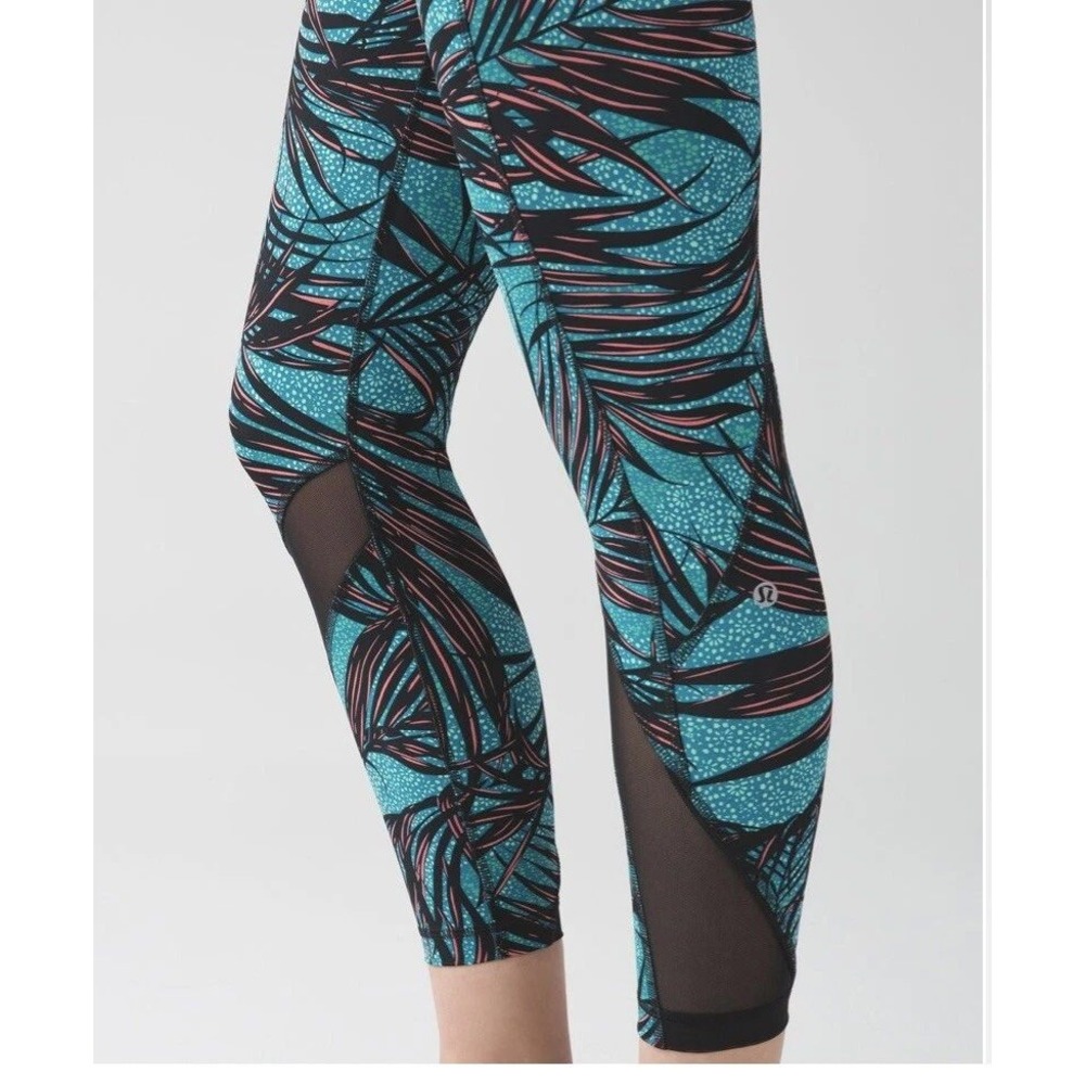 Lululemon leggings workout pants Tight II Palm Lace Tofino Teal Multi Size 12 - Picture 4 of 11